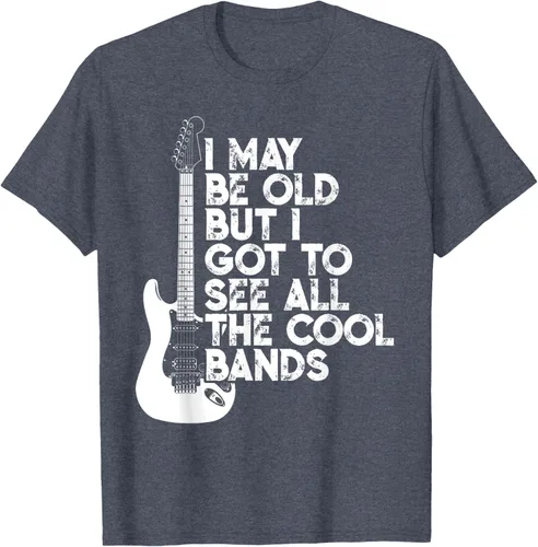 Vista 96 de Camiseta con texto en inglés "I May Be Old But I Got to See All The Cool Bands" Negro