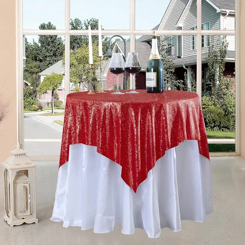 Vista 100 de Manteles redondos de lentejuelas negros para fiestas, de 121,9 cm, mantel redondo de purpurina ajustado, pequeño, lindo y dulce, para boda