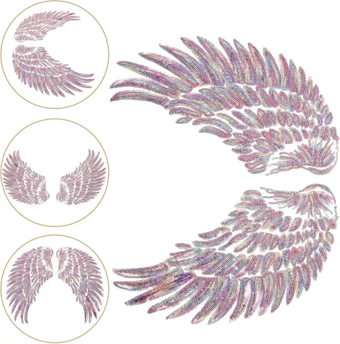 Vista 8 de DOITOOL 2pcs Angel Wing Embroidered Sequin Patches DIY Clothes Accessory Large Colorful Wings Design Iron-on Patch for Costume and Craft