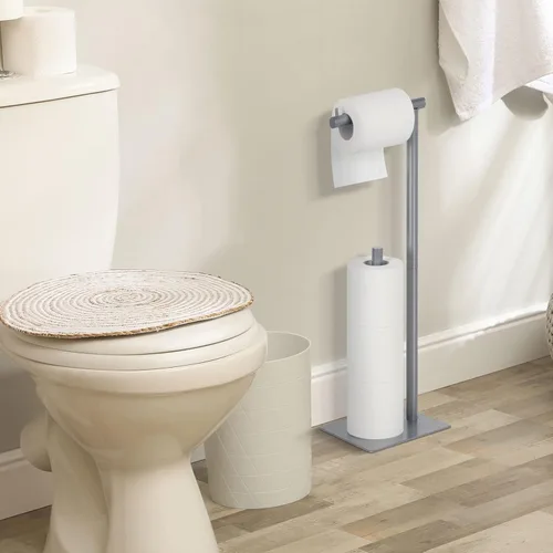 Vista 7 de Soporte de papel higiénico con soporte de papel higiénico de pie con dispensador de rollo de papel higiénico de pie libre de reserva para baño