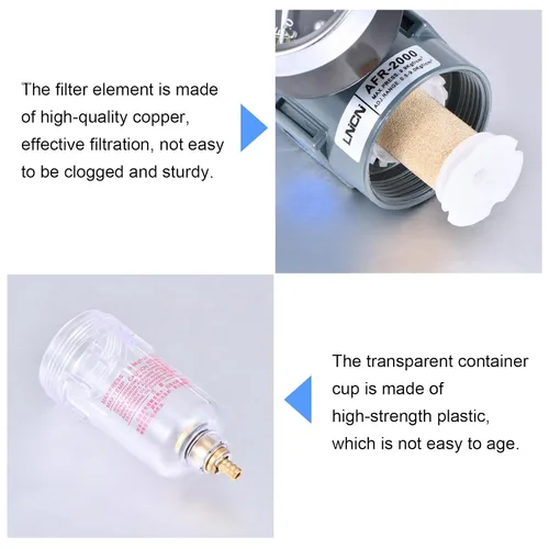 Vista 5 de Regulador de presión del filtro de aire NPT de 1/4", filtro compresor de herramienta de aire trampa de agua con medidor por ZHONG AN
