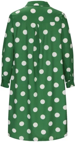 Vista 4 de Ceboyel Vestido midi de lunares para mujer, longitud hasta la rodilla, media manga, vestido casual holgado, vestido camisero, vestido elegante