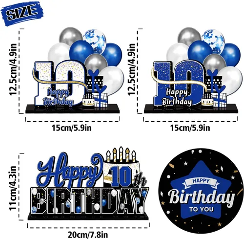 Vista 2 de LINGTEER Feliz 10º Cumpleaños Juego de Centros de Mesa de Acrílico Azul para Mesa - Brindemos por Diez Años Decoraciones de Regalo de Fiesta de 10º