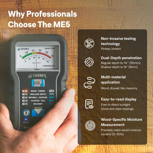 Vista 9 de Tramex Moisture Encounter ME5 Medidor sin clavijas para medir el contenido de humedad en madera, paneles de yeso y materiales de construcción