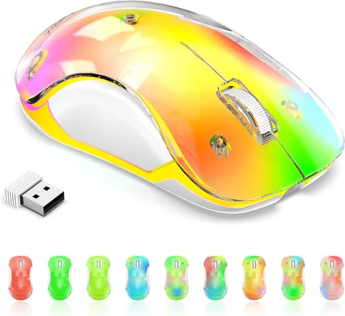 Vista 10 de memzuoix Mouse inalámbrico de 2.4G con cubierta personalizable y LED de 9 colores, ergonómico recargable, 1400 DPI, 5 botones, receptor USB para Azul