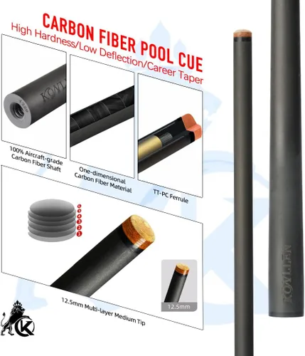 Vista 2 de KONLLEN Carbon Fiber Pool Cue Stick 58 Inch 19oz 12.5/10.5mm tip Billiard Cue Low deflection performance,3/8x8 joint,adjustable