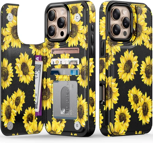 Vista 395 de LETO para iPhone 15 Pro Funda tipo cartera - Tapa tipo folio con patada - Diseños de moda - Tarjetero - Funda protectora para mujeres y niñas - 6.1