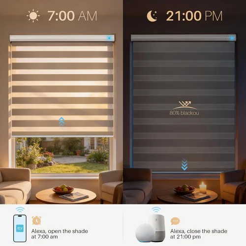 Vista 4 de Persianas motorizadas de cebra para ventanas, persianas inteligentes con control remoto, filtrado de luz, compatibles con Alexa Google Home