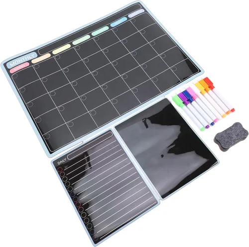 Vista 5 de 3 in 1 Magnetic Dry Erase Board Planner Set, with 8 Color Markers, Eraser, for Fridge
