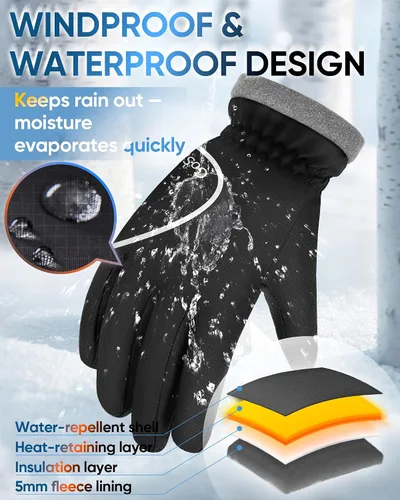 Vista 2 de Guantes de invierno para mujeres y hombres, impermeables y cálidos, guantes sensibles al tacto para ciclismo, correr, trabajar, actividades al aire