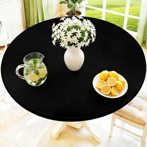 Vista 17 de Moosfor Mantel redondo de elastano, elástico ajustable impermeable para mesas de 18 a 24 pulgadas, mantel de picnic elástico lavable para Azul