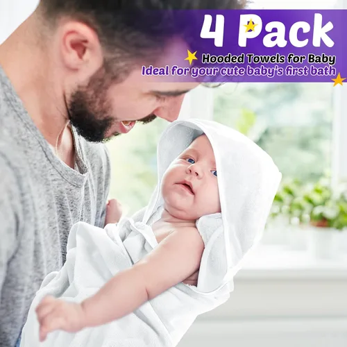 Vista 7 de Reginary Paquete de 4 toallas con capucha para bebé, toallas de baño de forro polar coral para bebé, 30 x 30 pulgadas, suaves y absorbentes, manta