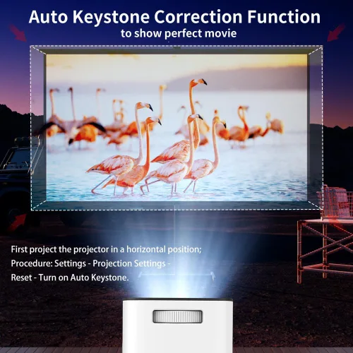 Vista 5 de 【Keystone automático】Mini proyector PONER SAUND portátil proyector nativo 1080P 300 ANSI, soporte 4K rotación de 180°, película