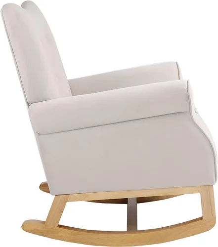 Vista 7 de Mecedora moderna, mecedora tapizada, cómoda mecedora con respaldo de ala, base segura de madera maciza para guardería, sala de juegos, dormitorio