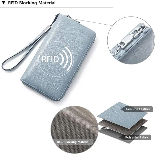 Vista 7 de BOSTANTEN Bolso de piel para mujer con asa superior bolso de hombro bolso cruzado azul y cuero para mujer con bloqueo RFID cremallera alrededor