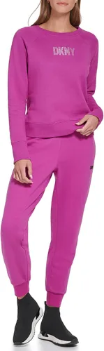 Vista 4 de DKNY Pantalón deportivo de forro polar con logotipo de rayas metálicas para mujer
