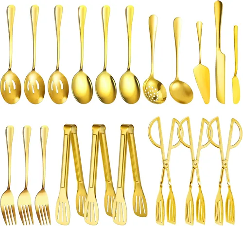 Vista 9 de Juego de 20 utensilios para servir, utensilios completos de acero inoxidable para bufé de catering para barbacoas de verano, parrillas, picnic