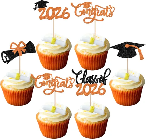 Vista 36 de 30 piezas de decoración para cupcakes de graduación para la clase de 2026 con purpurina brillante para el futuro diploma hecho 2026 Felicidades
