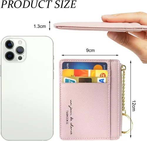 Vista 91 de URAQT Cartera para tarjetas de crédito, cartera minimalista de cuero delgado con cremallera, mini protector de tarjeta de crédito, llavero bolsillo