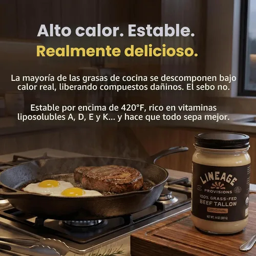Vista 3 de Lineage Provisions - Sebo de res 100% alimentado y terminado con pasto – Pack de 3 frascos de vidrio – Ganado criado en EE. UU. – Elaborado