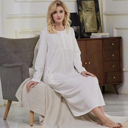 Vista 4 de Keyocean Camisones para mujer, algodón suave, cómodo, ligero, manga larga, camisón para dormir