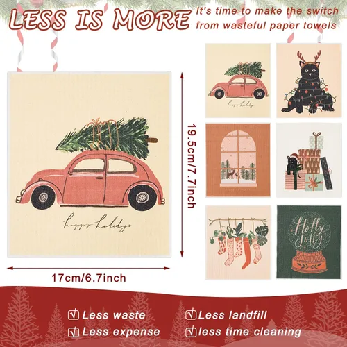 Vista 2 de Whaline 6 paños de cocina suecos de Navidad, bohemios, de Navidad, reutilizables, lavables, de algodón, suecos, para Navidad, invierno, vacaciones