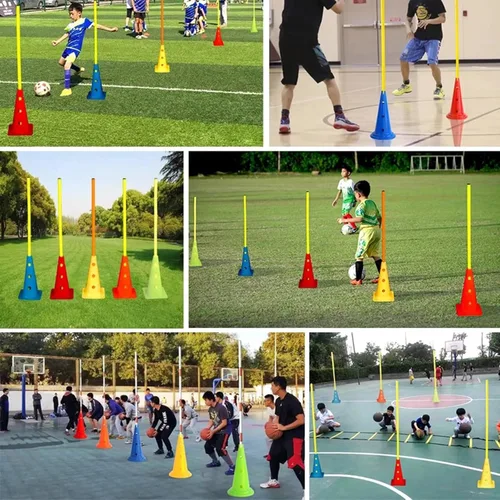 Vista 4 de Bastones de entrenamiento de agilidad de fútbol, paquete de 5 unidades, color amarillo, bastones de slalom de velocidad para equipos deportivos