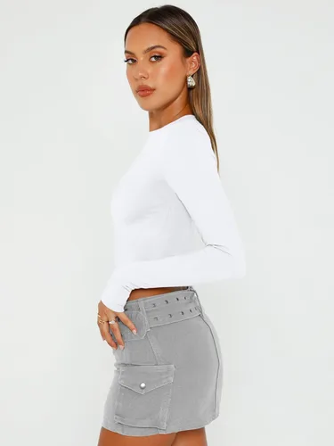 Vista 4 de Trendy Queen Camisetas cortas de manga larga para mujer, camisetas básicas Blanco