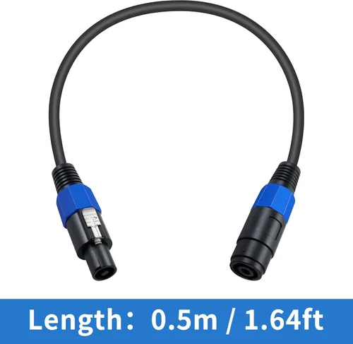 Vista 7 de Poyiccot Cables de extensión Speakon de 1.5 pies, cable Speakon macho a hembra, cable de altavoz de 18 AWG con conector de audio de escenario DJ PA