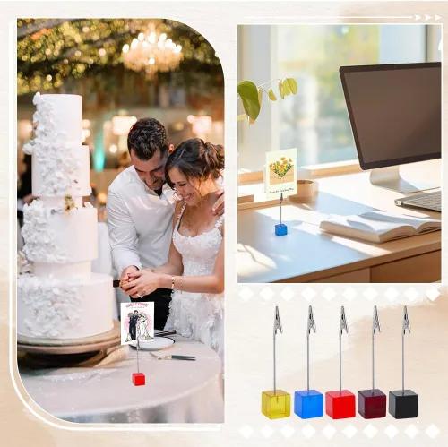 Vista 5 de FINGERINSPIRE 10Pcs Cube Base Memo Clip Holder with Alligator Clip 1x1x4.41inch Resin Name Card Holder 5 Colors Photo Memo Holders Place Card Stand