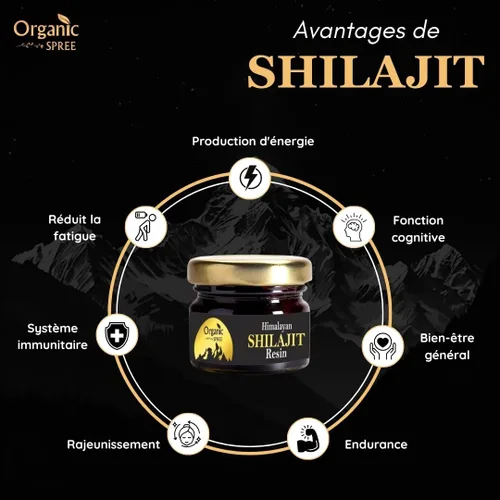 Vista 3 de ORGANIC SPREE Suplemento puro de resina Shilajit y mucosa del Himalaya – 0.71 oz y 120 tabletas – Resina de ácido fúlvico mineral de 85 trazas