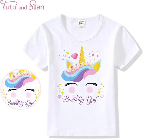 Vista 2 de Diadema de unicornio camiseta vestido tutú y banda de satén Traje de fiesta de cumpleaños de unicornio para niñas