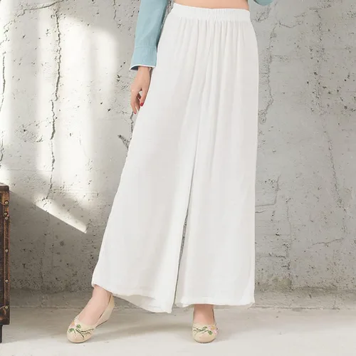 Vista 2 de Bata de Hanfu, de lino y algodón, para mujer, pantalones de pierna ancha, uniforme chino de kung fu, yoga, disfraz de meditación zen