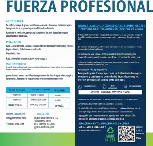 Vista 8 de Eco Strong Tratamiento comercial de trampa de grasa Limpiador de grasa interceptor Bloque microbiano que digiere continuamente las grasas