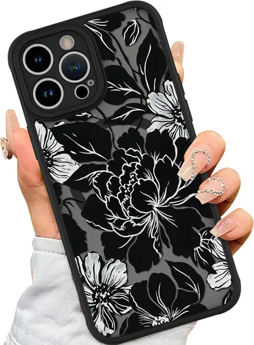 Vista 33 de AIGOMARA Magnetic Case for iPhone 16 Pro, Striped Floral - Black Black - Striped Floral