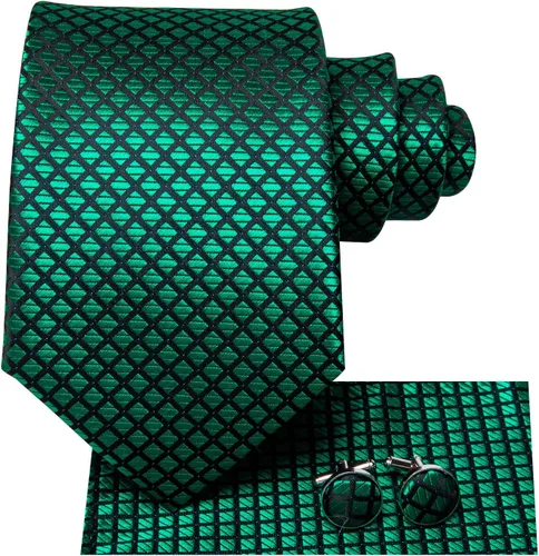 Vista 98 de Hi-Tie Corbata clásica de cachemira para hombre con pañuelo y gemelos a cuadros