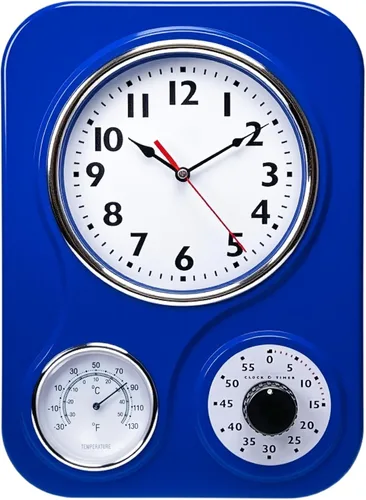 Vista 11 de Lily's Home - 9.5 pulgadas x 12.5 pulgadas - Reloj de pared retro para cocina, reloj de pared vintage con termómetro y temporizador de 60 minutos