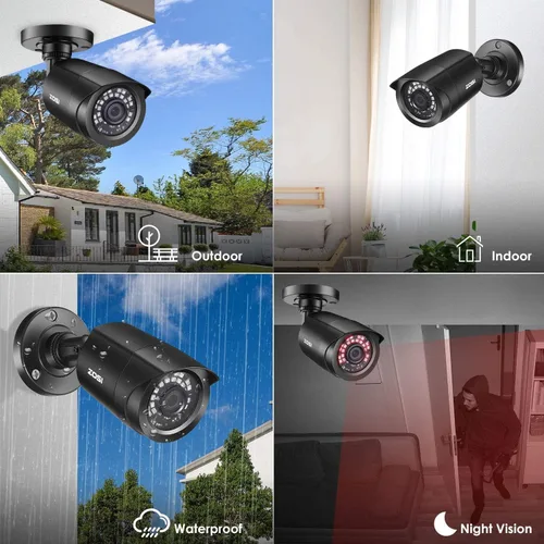 Vista 4 de ZOSI Paquete de 4 1080P 2.0MP para interiores y exteriores de 0.142 in, 24 unidades, lente infrarroja infrarroja, CCTV, cámara de seguridad de corte