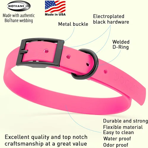 Vista 341 de Dogline Biothane - Collar impermeable para perro con hebilla de liberación rápida, resistente cincha de nailon recubierta con resistente y a prueba