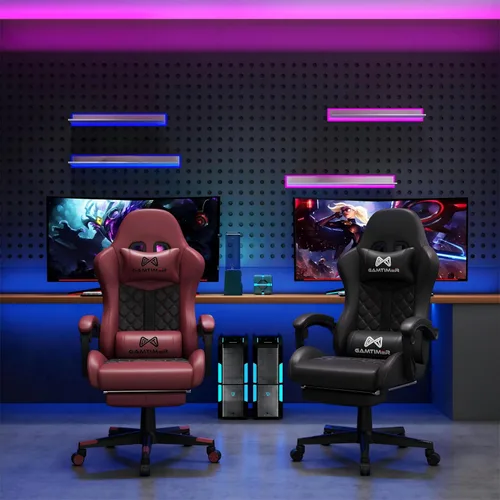 Vista 2 de Silla para videojuegos, silla para adultos de 400 libras, silla de computadora de respaldo alto con reposapiés y reposabrazos vinculados, silla