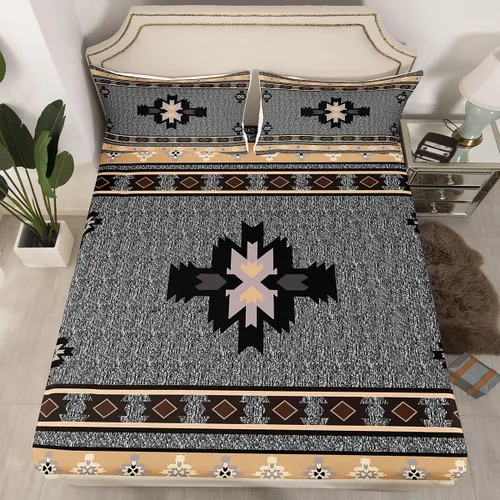 Vista 17 de Juego de sábanas bajeras de diseño nativo americano del suroeste para niños, niñas y adolescentes, juego de ropa de cama tribal para niños, niñas