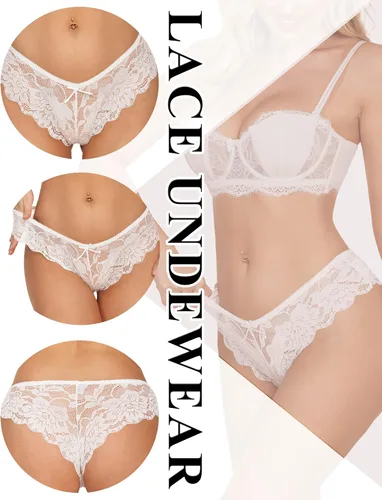 Vista 2 de Avidlove Bragas de encaje sexy para mujer, paquete de 4 unidades, ropa interior hipster en forma de V