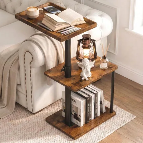 Vista 13 de Faesun Mesa auxiliar de mesa C de altura ajustable, bandeja giratoria de 360° para espacios pequeños, mesita de noche pequeña para sala de estar