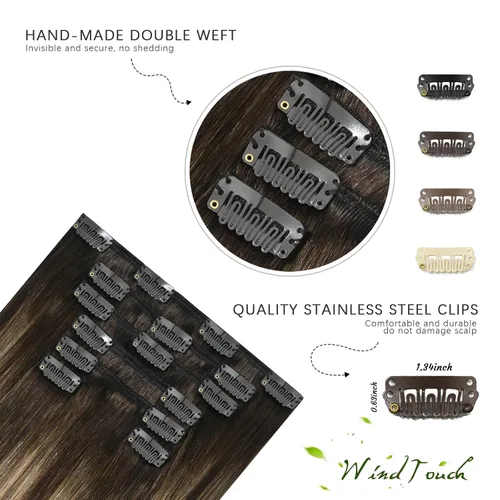 Vista 35 de WindTouch - Extensiones de cabello humano real con clip, color marrón claro a rubio con reflejos #6P613, 22 pulgadas, 4.33 onzas, 7 piezas #6p613