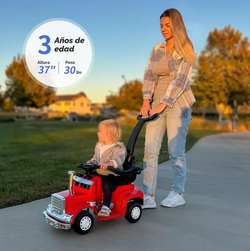 Vista 2 de Outfunny Coche de empuje 3 en 1 para niños pequeños de 1 a 3 años con mango y música Rojo