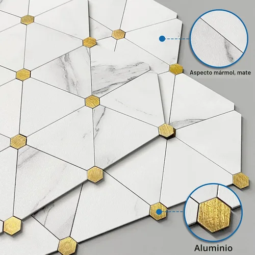 Vista 2 de Azulejos de cocina con diseño de mármol para despegar y pegar, oro blanco, 10