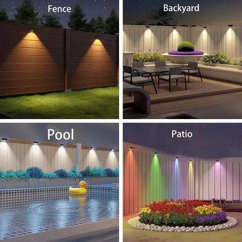 Vista 2 de Luces Solares para Valla, 10 Modos de Cambio de Color RGB, Luces Solares Impermeables con Energía Solar IP65, 30 Horas de Funcionamiento, Fácil
