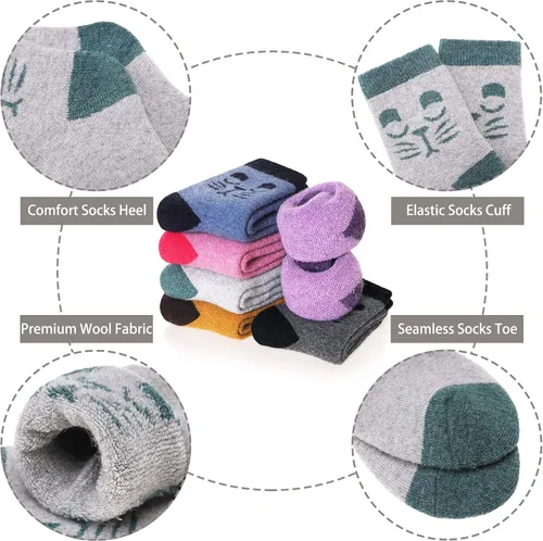 Vista 101 de Eocom 6 pares de calcetines de invierno cálidos de lana para niños y niñas