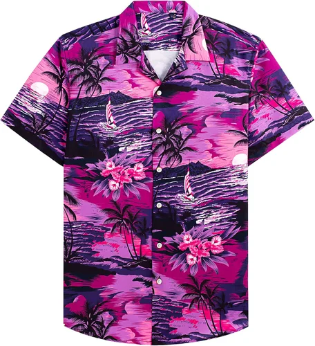 Vista 15 de Alimens & Gentle - Camisa de algodón estilo hawaiano para hombre, casual, de manga corta, ajuste regular 1609 rojo