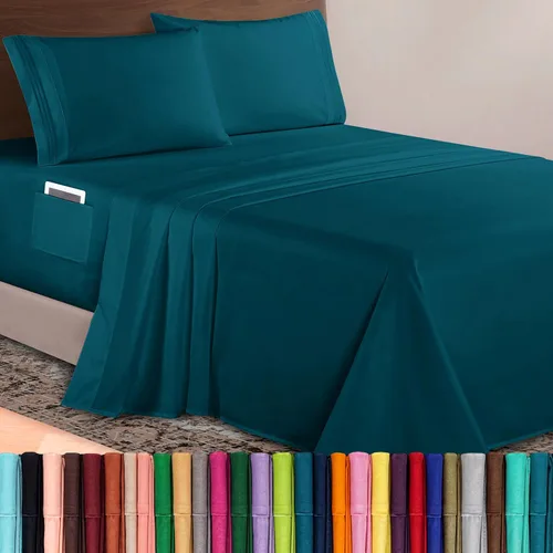 Vista 48 de Elegant Comfort Lujoso juego de sábanas de microfibra de alta calidad 1500 hoteleras bordadas de tres líneas más suaves de 4 piezas, resistente a